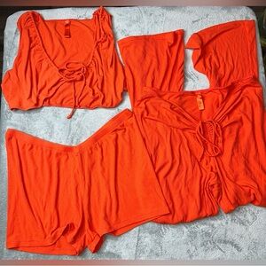 Skims Women’s Soft Lounge 3 Pc Set Sz 4X Fire Top Shorts Pants